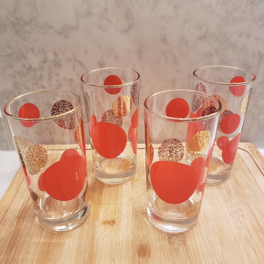 Set of 4 Vintage MCM Russell Wright Eclipse Polka Dot Glassware Tall Gla…